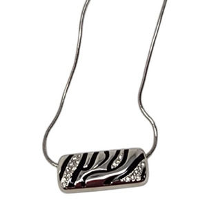Lia Sophia Silver and Black Zebra Print Pendant Necklace "Ferocious" (16" - 19")